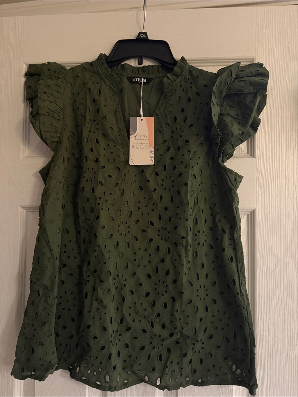 BTFBM Olive Eyelet Ruffle Sleeve Blouse